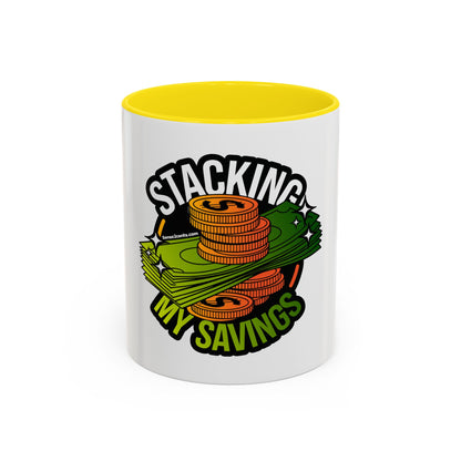 Stacking My Savings Accent Coffee Mug - Fun Finance Gift for Coffee Lovers